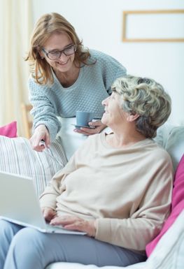 A daughter caring for her elderly mother