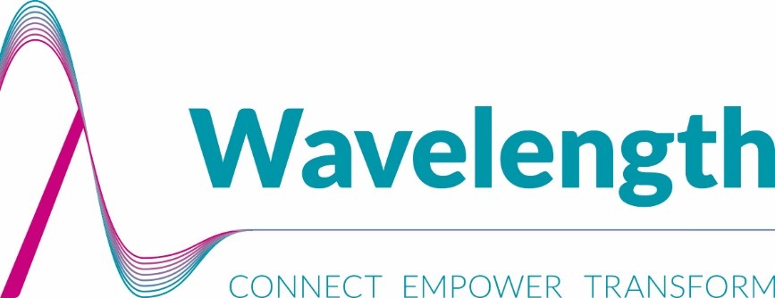 Logo with wave symbol and the words: Wavelength: Connect, Empower, Transform